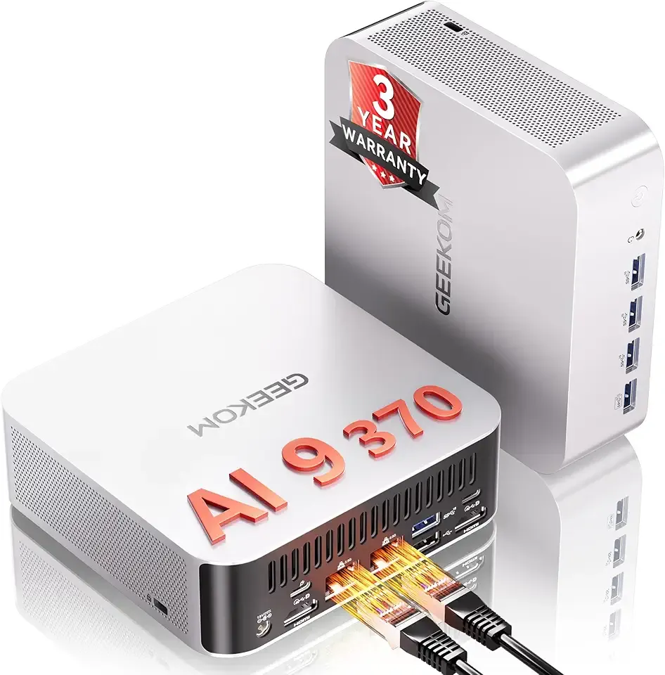 GEEKOM A9 Max AI Boost Mini PC,AMD Ryzen AI9 HX370(80Tops)32GB DDR5+1TB SSD | Copilot+ PC|Dual 2.5G LAN|WiFi7|BT5.4|USB4.0|HDMI2.1|8K Video Editing|mini computer for Business&Gaming&3D Rendering