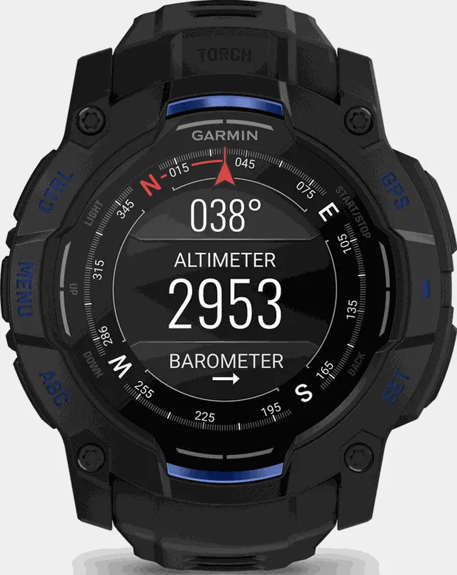 Instinct 3 LTD, 50mm, AMOLED, Black w/ Blue Strap, multisportklokke, smartklokke - Svart