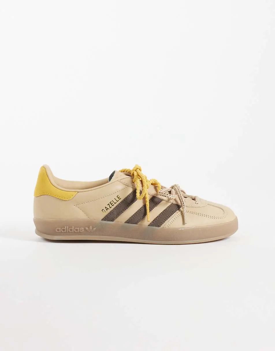 adidas Originals Gazelle trainers in beige with double laces