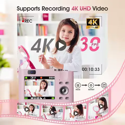 4K30FPS Digital Camera with Autofocus | 48MP Ultra-Compact Vlogging Camera for Photography | 16X Digital Zoom & Image Stabilization | Includes 32GB Micro SD Card & 2x 1200mAh Batteries | Perfect for Beginners, Teens & Adults，Cheap Camera