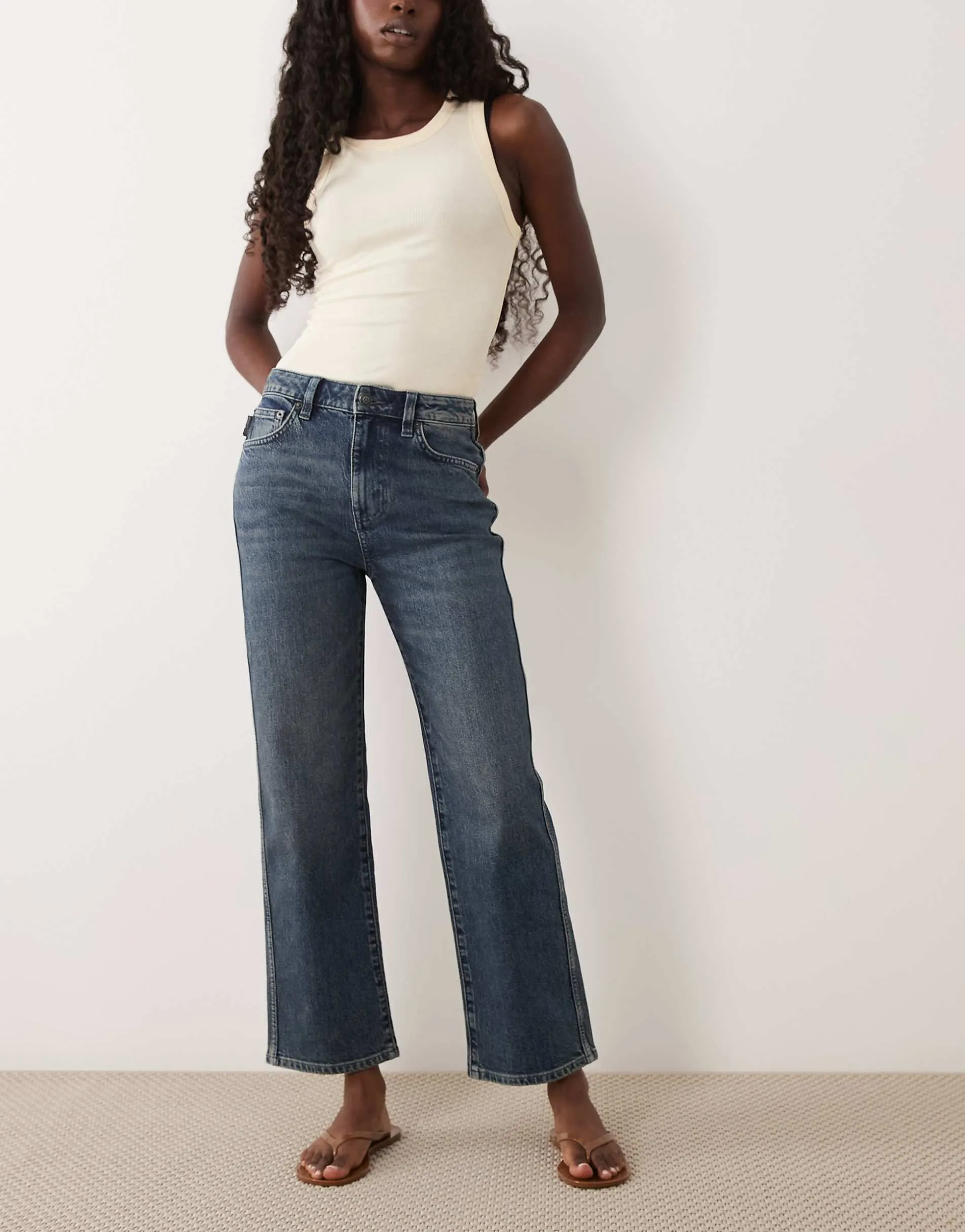 ASOS DESIGN ankle grazer comfort stretch straight leg jeans in dark vintage wash