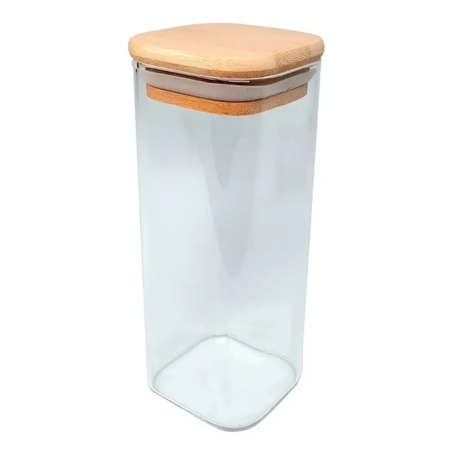 Frasco de Vidrio Cuadrado Otten SY-S6615 500 ml Tapa Bambú 6x6x15 cm