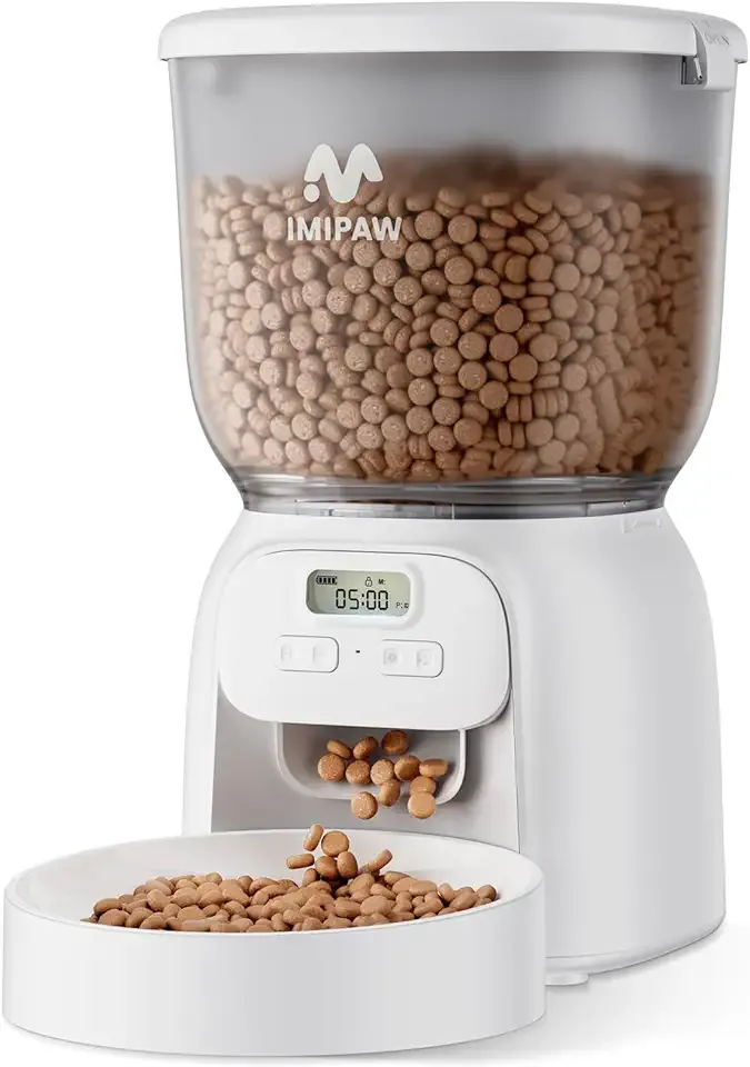 IMIPAW PET Automatic Cat Feeder: 4L Cat Food Dispenser Timed Precise Auto Feeder Programmable 1-6 Meals- Easy to Clean& Dual Power with Desiccant Bag Keeps Food Fresh- Reliable Pet Feeder for Cats