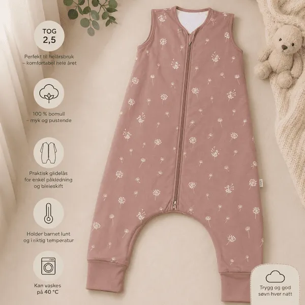 Fillikid | Helårs nattpose med ben | Str. 104 | Dandelion Pink