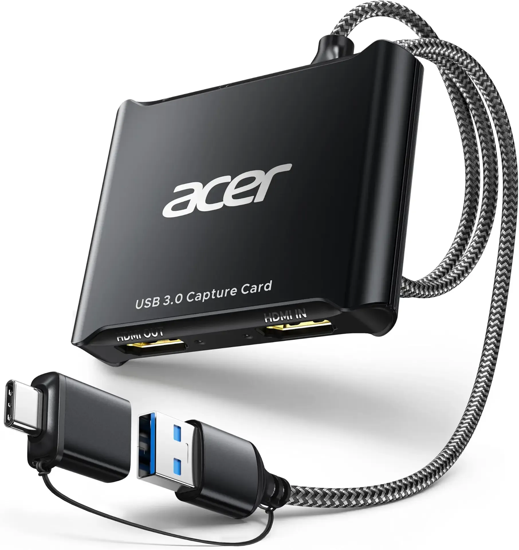 acer USB 3.0 HDMI Capture Card, 4K HDMI Loop-Out, 1080P 60Hz for Streaming | Low-Latency Audio Video Capture, USB Type-A & Type-C Ports, Compatible with Switch 2, PS5/PS4, Cameras, PC, OBS, Xbox