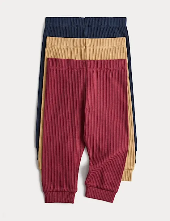 3er-Pack gerippte Leggings mit hohem Baumwollanteil (0–4 Jahre)