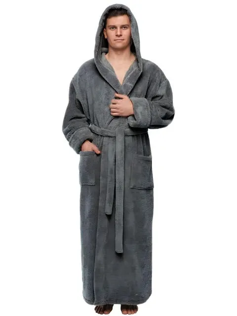 Men's Hooded Long Fleece Robe