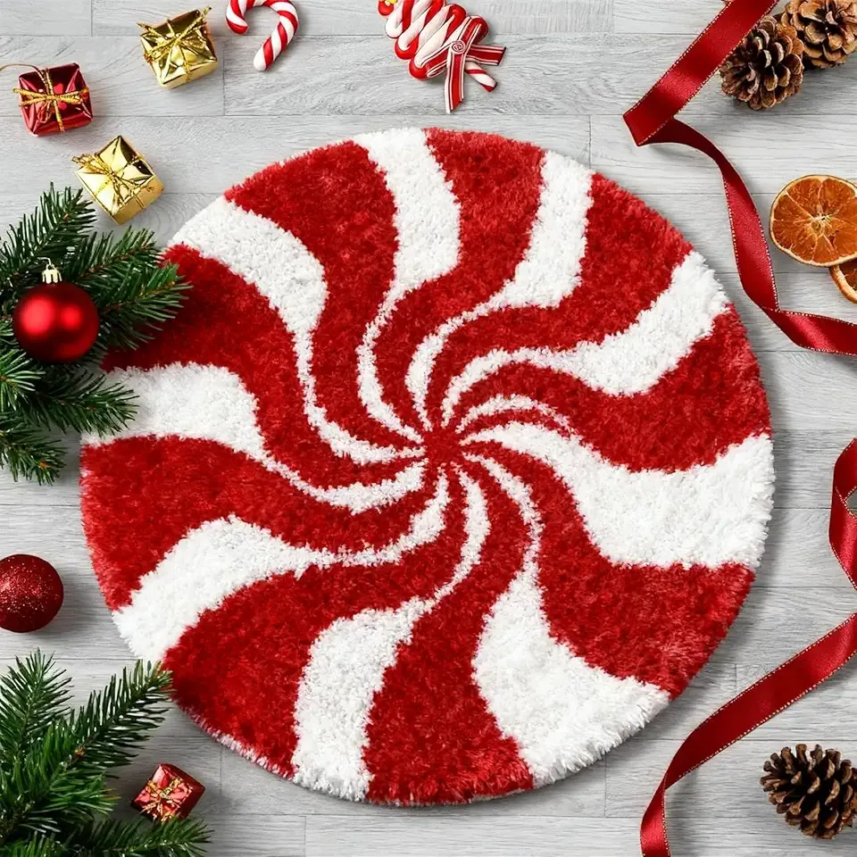 High Pile Microfiber Tufted Christmas Holiday Decorative Round Area Rug 3D Design Acrylic Handmade Rug Bathroom Mats 24inch