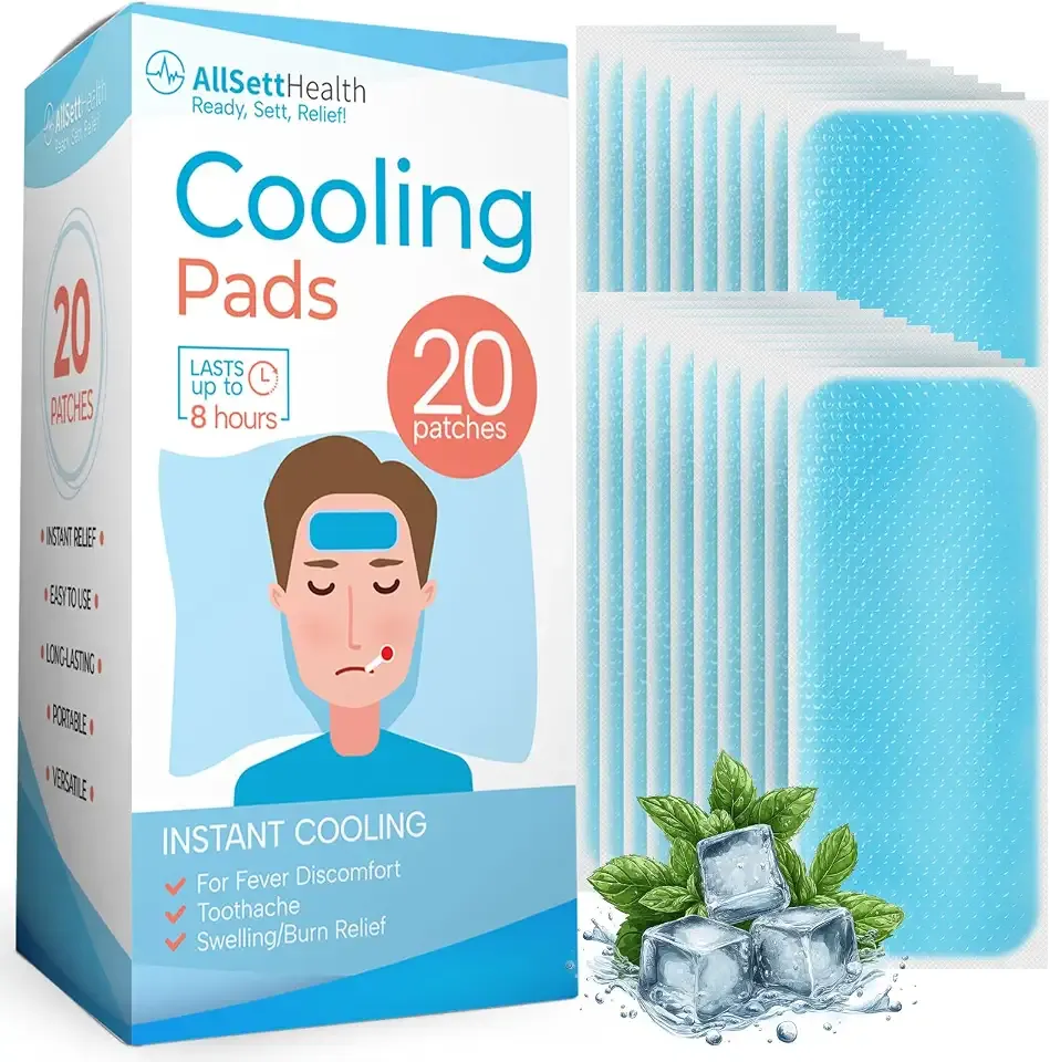 Cooling Patches for Fever, Natural Headache and Migraine Relief, (20 Pack) Soft Gel Sheets, Fever Patch for Kids, Tension/Sinus, Headache Relief Prevention