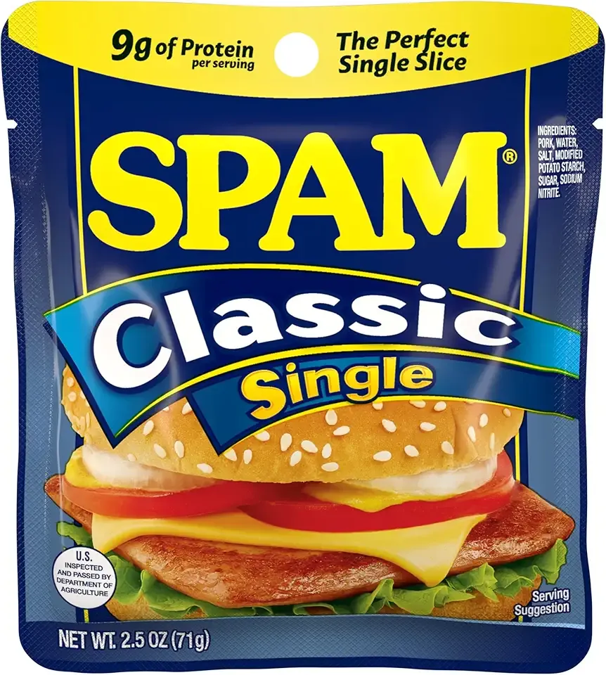 SPAM Classic Single, 9 Grams of Protein Per Serving, 2.5 oz Single Pouches, (12 Pack)
