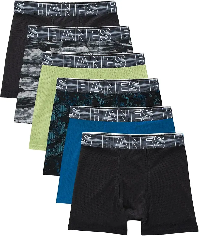 boys Performance Tween Boxer Briefs Underwear, Assorted Prints & Solids, 6-pack