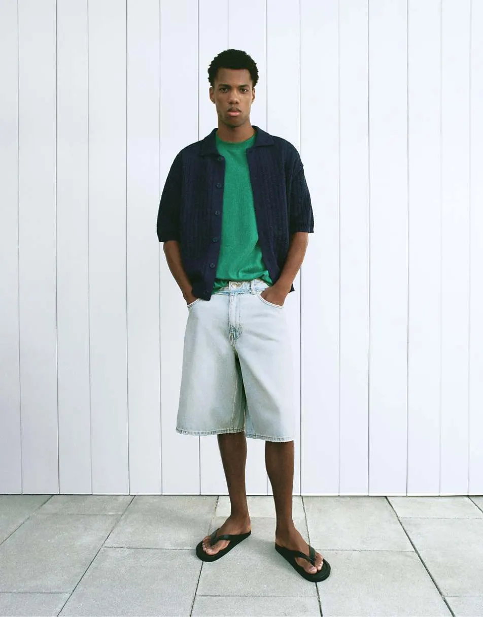 Pull&Bear Cutwork knit shirt in dark blue