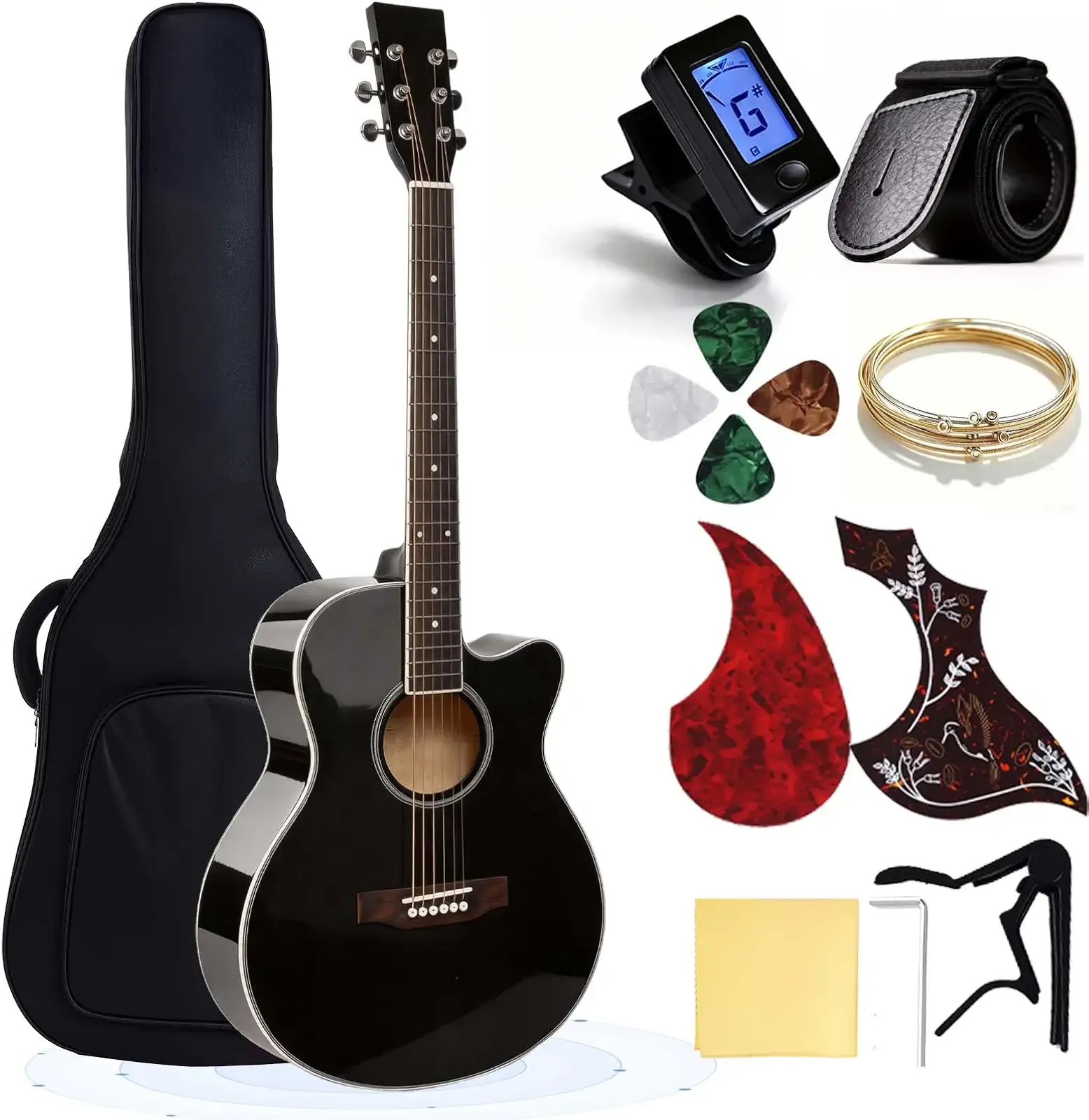 41" Acoustic Guitar for Beginner Adult Full Size Cutaway Guitarra Bundle Set-Black Bundle with Gig Bag, Tuner, Strap, Strings, Picks,Capo