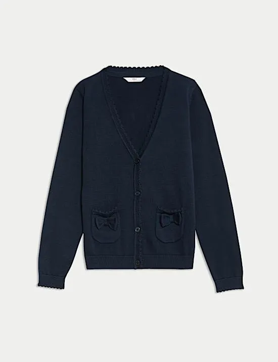 Pure Cotton Bow Pocket Cardigan (3-18 Yrs)
