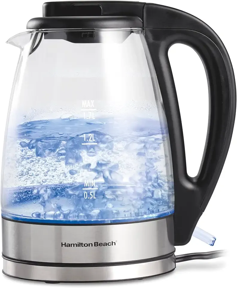 Hamilton Beach 1.7L Electric Kettle, Water Boiler & Heater, LED Indicator, Built-In Mesh Filter, Auto-Shutoff & Boil-Dry Protection, Cordless Serving, Clear Glass (40864)