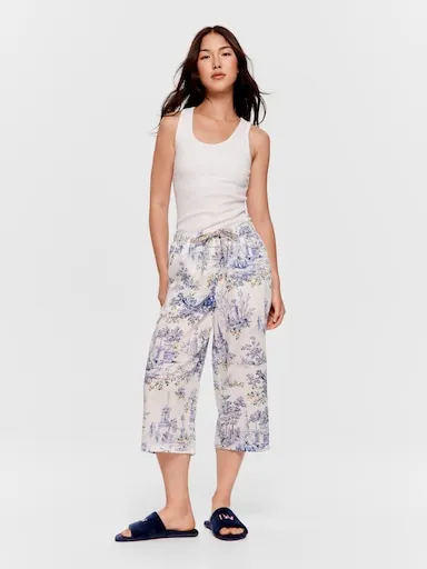 Blue Toile 100% Cotton 3/4 Pj Pant