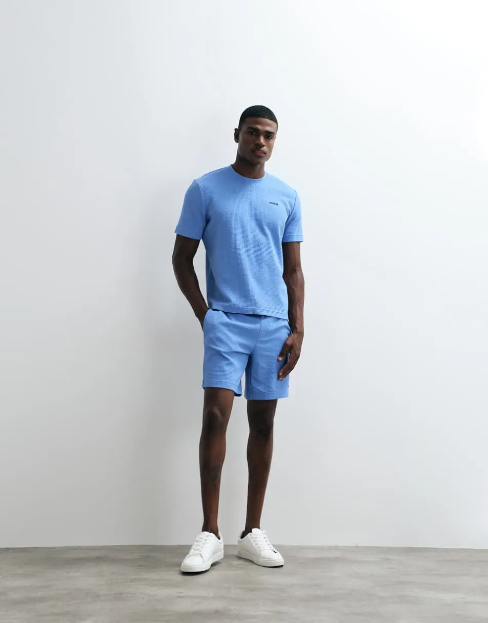 HUGO Red Austin lounge wear co-ord waffle short in blue