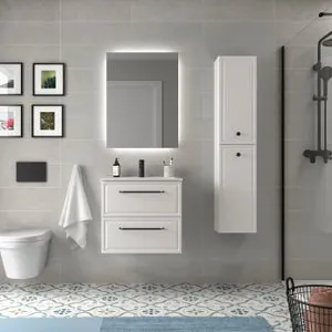 Mueble de Baño RUNA 60cm Blanco Mate 2 cajones Lavabo 1 poza Porcelana