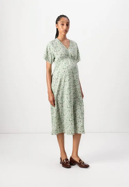 OLMFLAVA V NECK CALF DRESS - Kjole - cloud dancer/green
