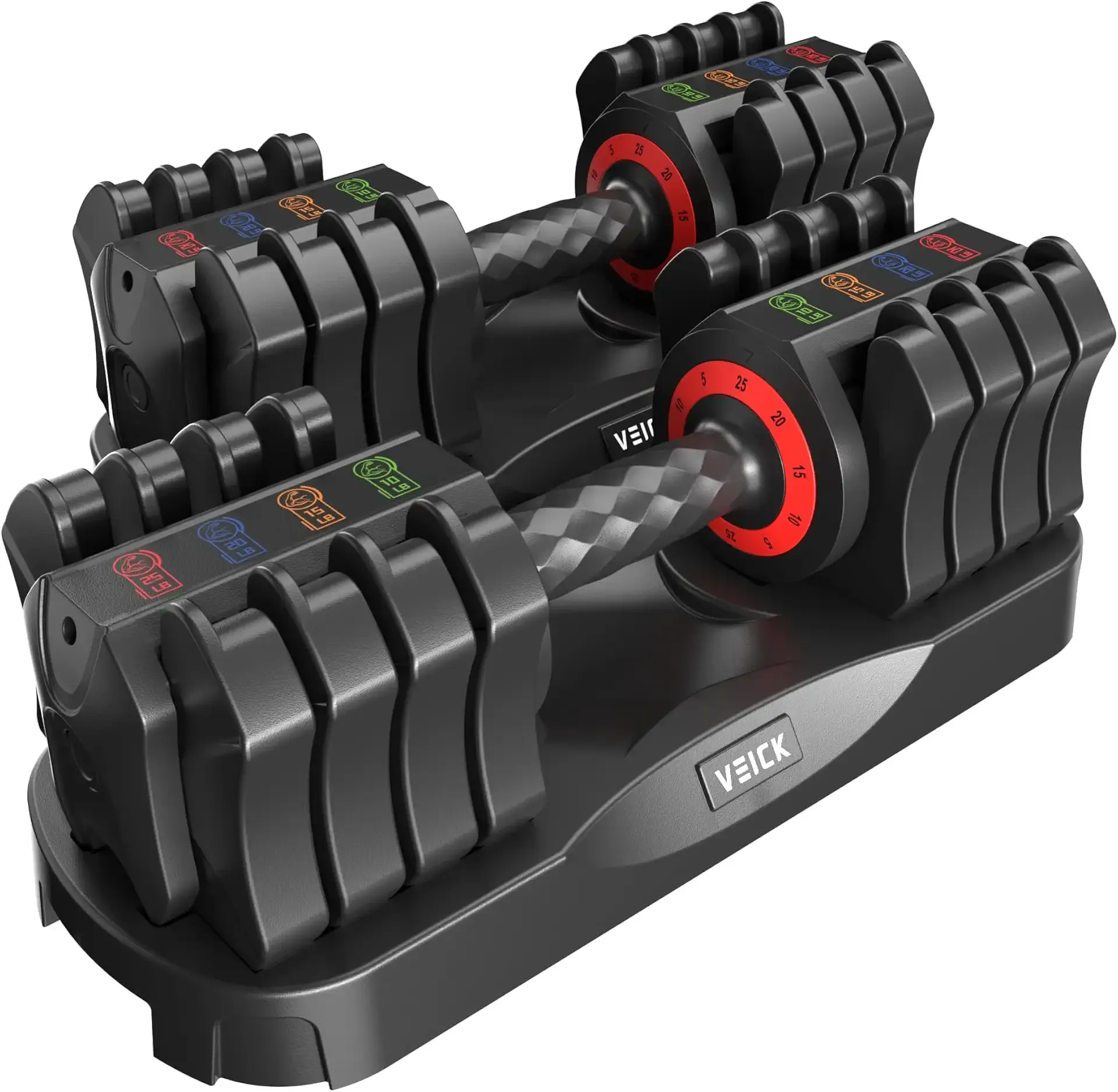 VEICK 25 lbs Adjustable Dumbbell with Anti-Slip Turning Handle, Fast Adjust Weight for Men Women, Exercise Equipment with Tray for Home Gym Full Body Workout Fitness