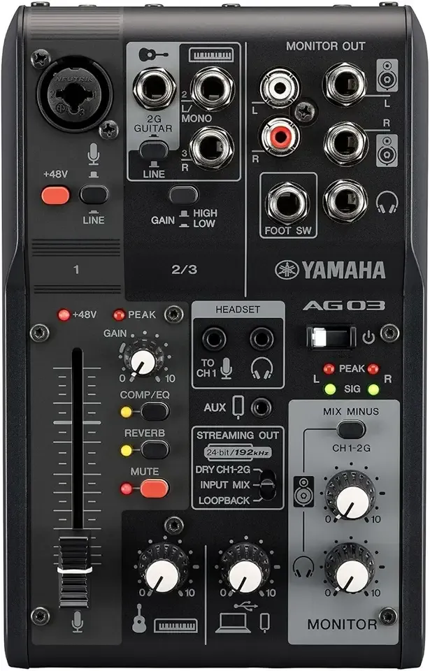 Yamaha AG03MK2 Black 6-Channel Live Streaming Loopback Mixer/USB Interface with Steinberg Software Suite