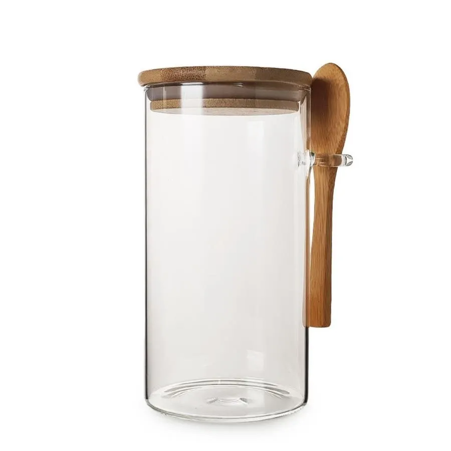 Frasco de Vidrio Otten SY-RS8515 760 ml Tapa Bambú con Cuchara 8.5x15 cm