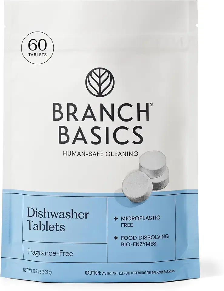 Branch Basics Dishwasher Tablets - 60 Ct | Plastic-Free Dishwasher Pods | Fragrance-Free, Human-Safe Dishwasher Pods Replacement | Delivers a Powerful Clean Without Harsh Chemicals