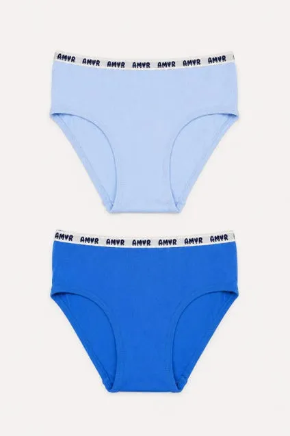 Kids 2-pack effen katoenen slips met elastische boord en tekst - inSua