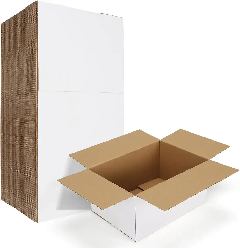 HORLIMER 40 Pack 10x7x5 Shipping Boxes, White Corrugated Cardboard Box for Mailing, Packaging, Small Business