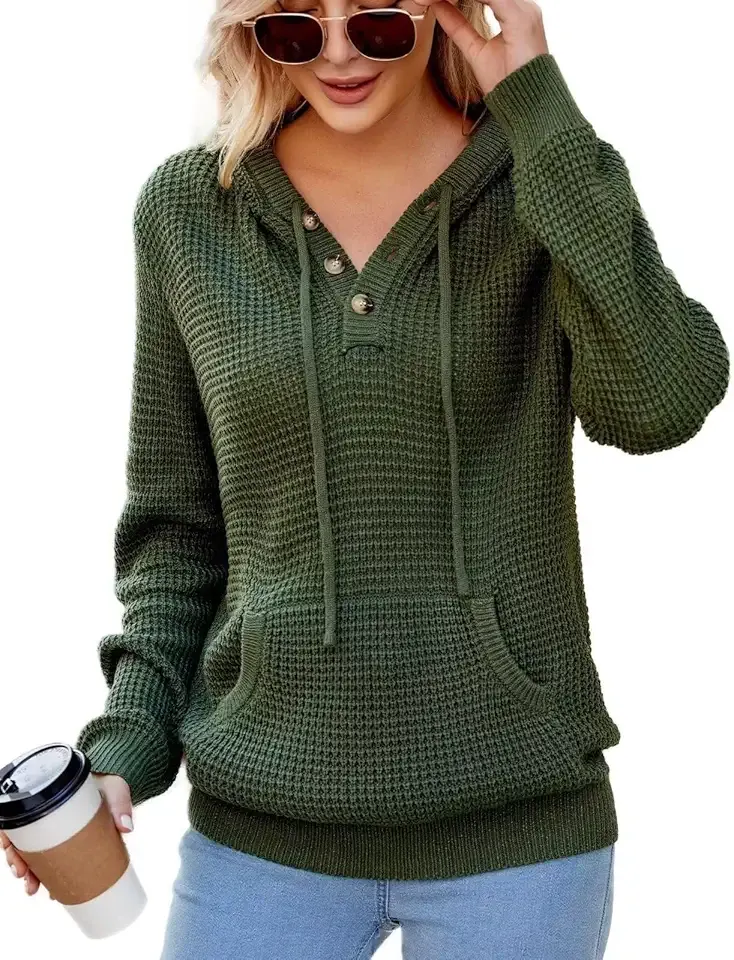 2025 Fall Womens Hoodies Oversized Casual Fashion Sweaters Long Sleeve V Neck Knit Pullover Tops