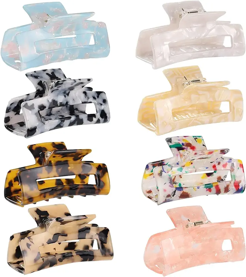 laxizar Hair Claw Clips 8 Pack Tortoise Barrettes Rectangle Shape Clips 3 Inch Fashion Hair Clips for Women