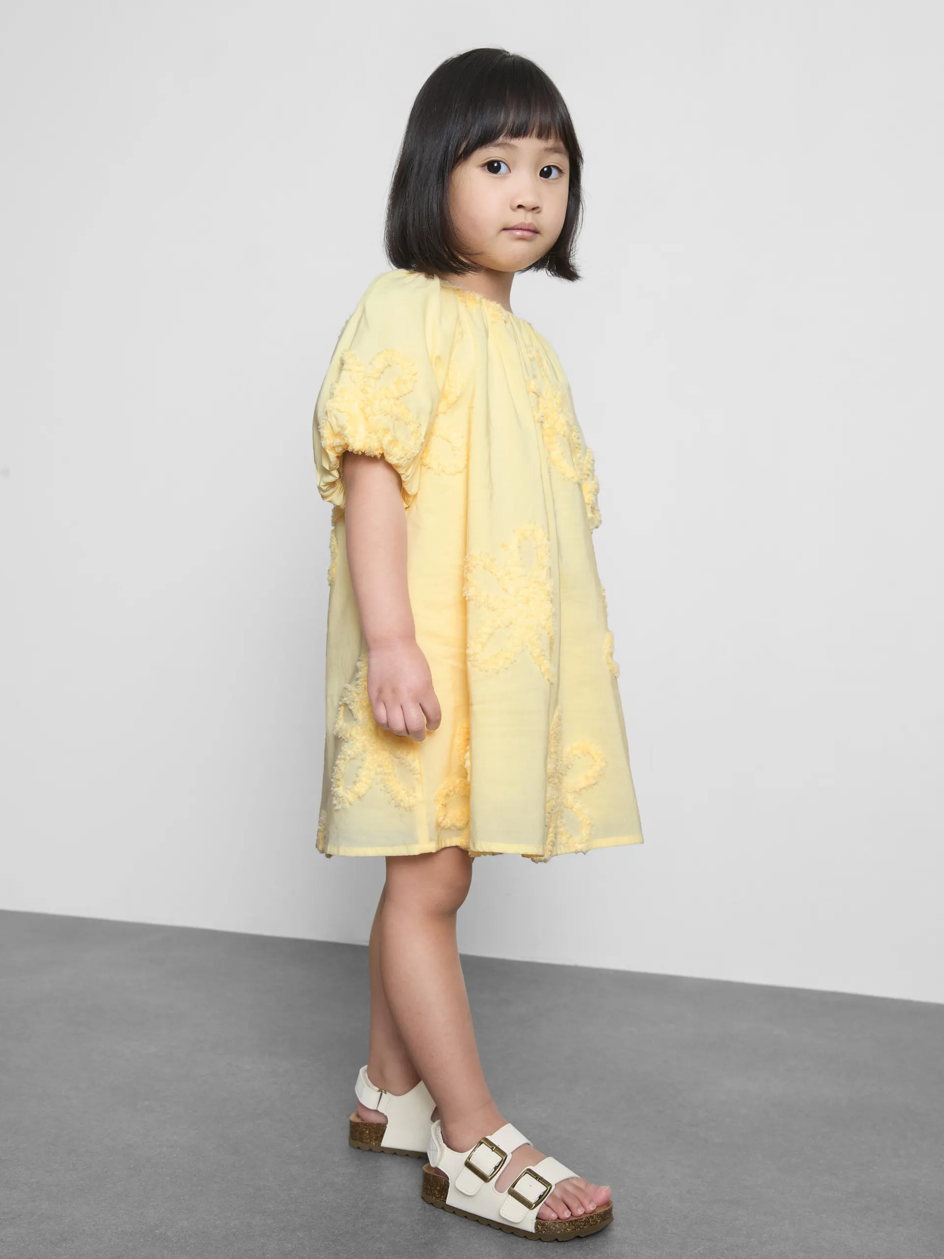 18 mois-8 ans | Robe à manches bouffantes et motif floral appliqué