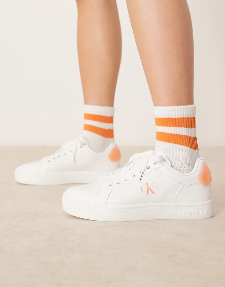Calvin Klein classic cupsole trainers in white and orange