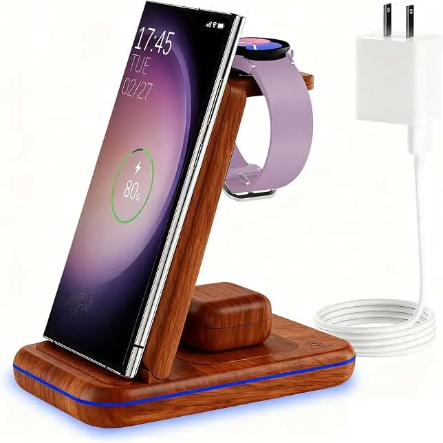 Wireless Charging Station for Samsung/Android, Fast Wireless Watch Charger Station Compatible for Samsung Galaxy S25 Ultra/S24/S23+/Z Flip 7/6 Fold 7/6, Watch8/7/Pro/Active 2 Galaxy Bu…