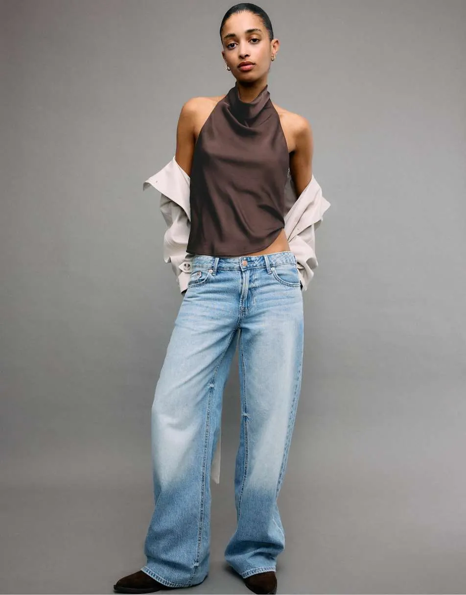 Stradivarius Satin effect halter top in brown