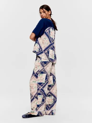 Navy Tile Scarf 100% Cotton Fashion Tee