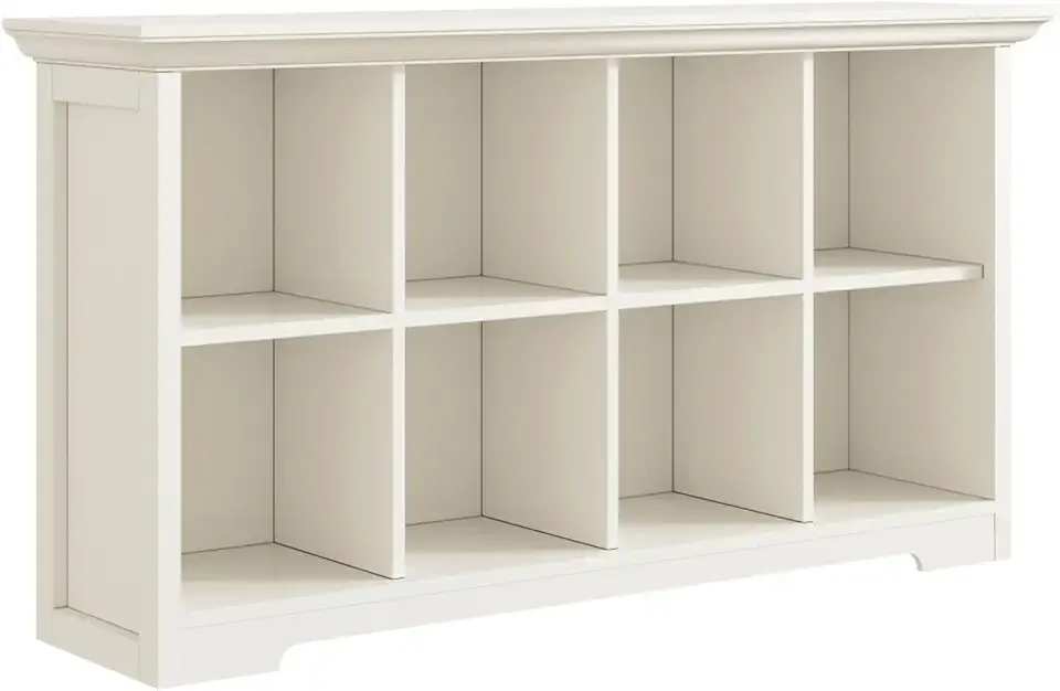 Cube Shelf Bookcase with Base - Wooden 2 Tiers Floor Standing Low Storage Cabinet for Home and Office, 8-Cube Lattice Bookshelf, Warm White