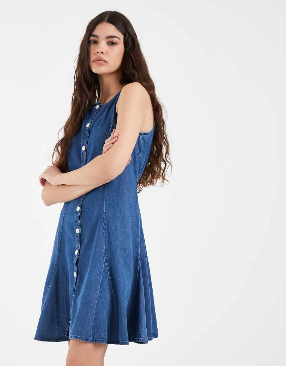 Levi's mercer peplum denim mini dress in blue