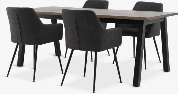 SKOVLUNDE L200 tafel donker eiken + 4 PURHUS grijs/zwart