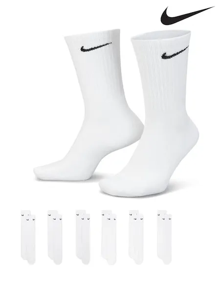Nike White Crew Everyday Cushioned Socks 6 Pack