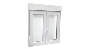 Ventana con persiana de PVC blanca de apertura oscilobatiente derecha 100x115 cm