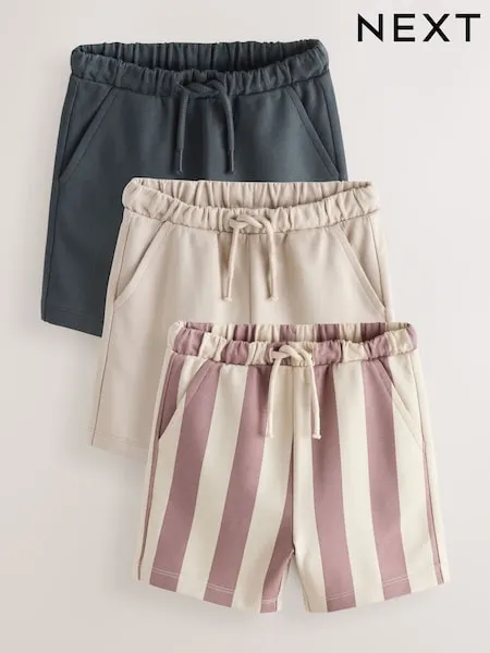 Charcoal Grey/Burgundy Stripe/Ecru Jersey Shorts 3 Pack (3mths-7yrs)