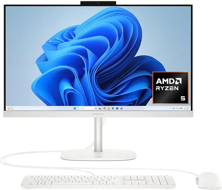 HP OmniStudio 23.8 inch All-in-One Desktop PC, FHD Display, AMD Ryzen 5 40, 8 GB RAM, 512 GB SSD, AMD Radeon Graphics, Windows 11 Home, Cotton White, 24-cv0002 (2026)