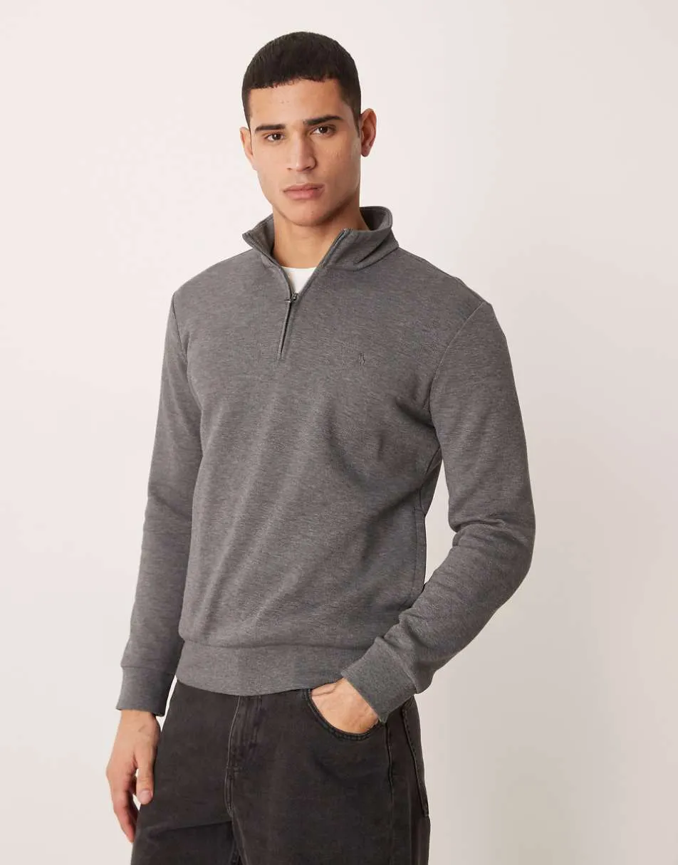 Polo Ralph Lauren icon logo lightweight double knit tech half zip sweatshirt in grey marl