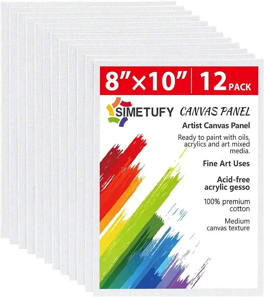 Simetufy 12 Pack 8x10 Canvas Boards for Painting,Art Painting Supplies | Blank Flat Canvas Panels Gesso Primed 100% Cotton for Acrylic Oil Watercolor Tempera Paint