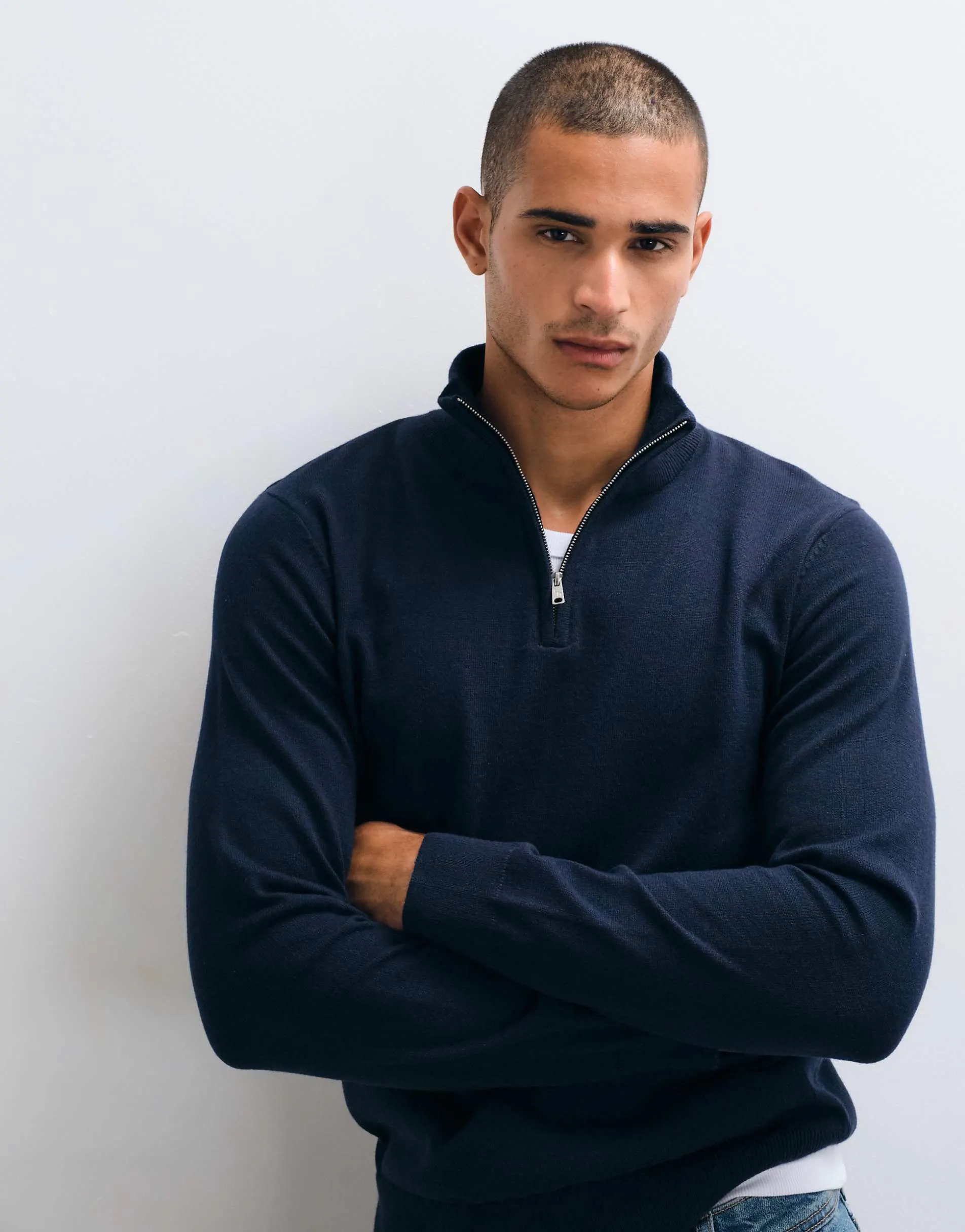 Threadbare knitted quarter zip jumper in navy