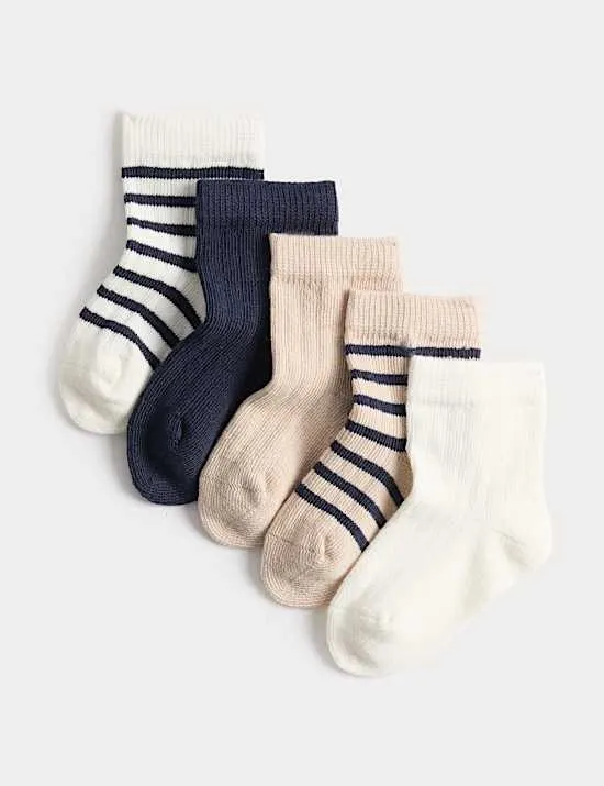 5 Pack Cotton Rich Striped Baby Socks (0-24 Months)