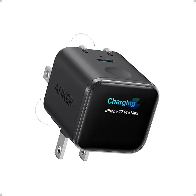 Anker Smart Display Charger,Anker Nano 45W Max GaN Fast Charging USB C Charger Block,180° Foldable Plug,Smart Recognition,Built-in Care Mode,for iPhone17/16/15(Non-Battery,One USB-C Port,No Cable)