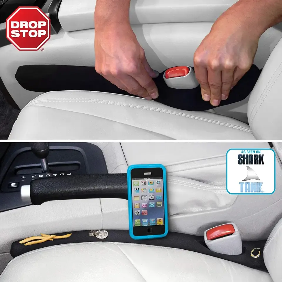 Drop Stop – 2 Original Car Seat Gap Fillers (Shark Tank) + Dash Pad + Light | Car Accessories for Men & Women, Between Seats Console Organizer, Patented, As Seen On Shark Tank