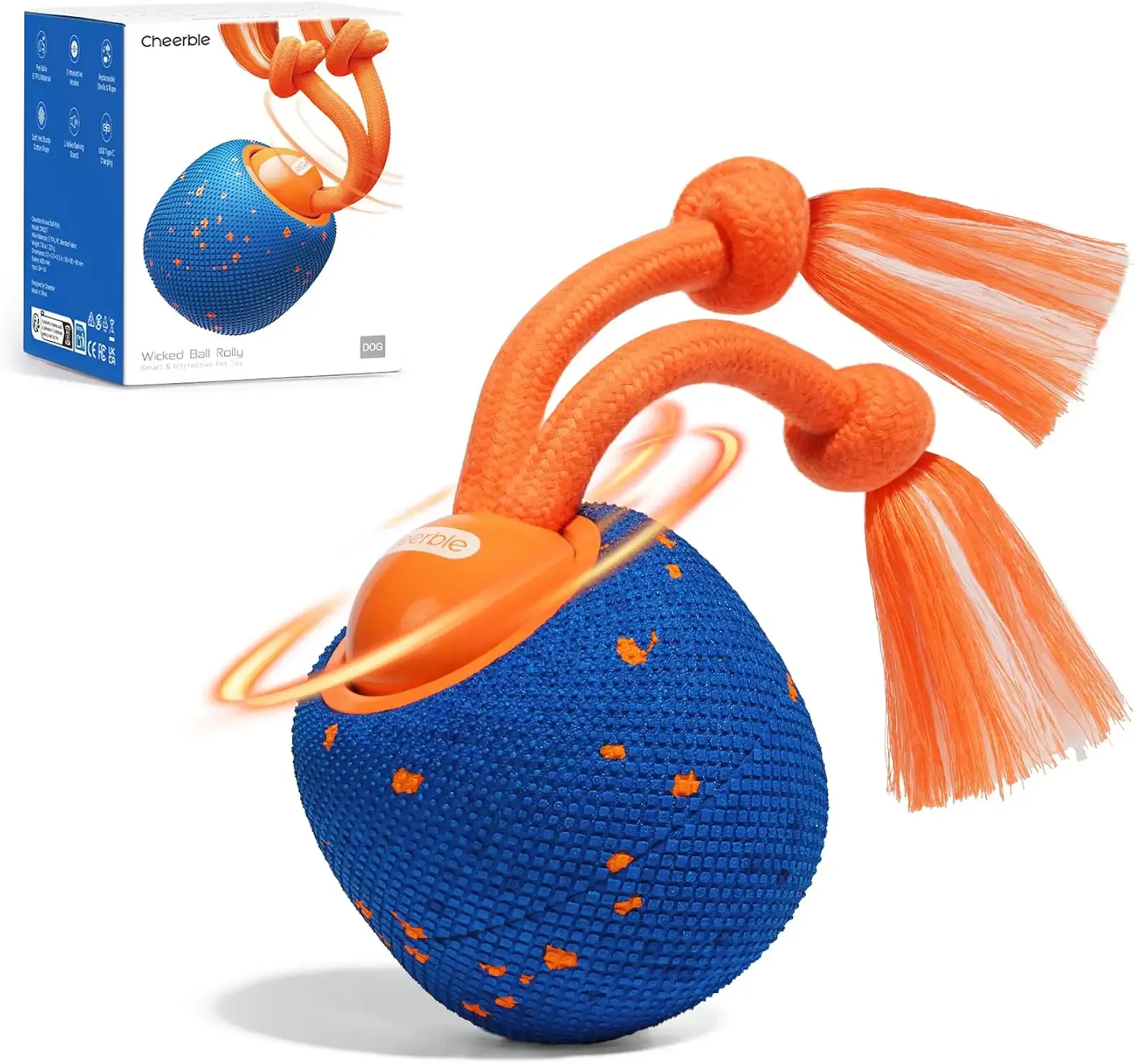 Cheerble Smart Interactive Dog Toy, Wicked Ball Rolly, Automatic Moving, Bouncing, Rotating, E-TPU Material, Active Rolling Interactive Dog Ball for Medium and Large Dogs (Blue)